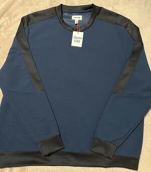 Open Edit Men's Navy Colorblock Textured Knit Crewneck Pullover 2XL